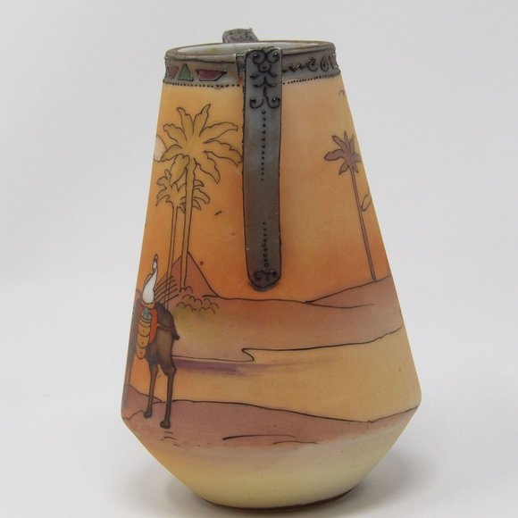 Antique Hand Painted Nippon Green Label Handled Vase with Egyptian Scene with Mo - Picture 6 of 10